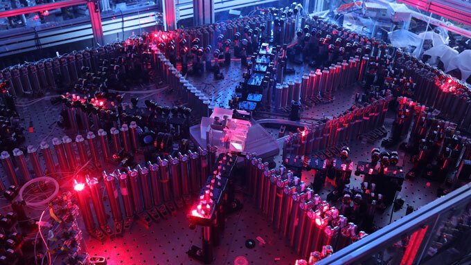 The quantum computer Jiuzhang manipulates light via a complex arrangement of optical devices (shown).HANSEN ZHONG